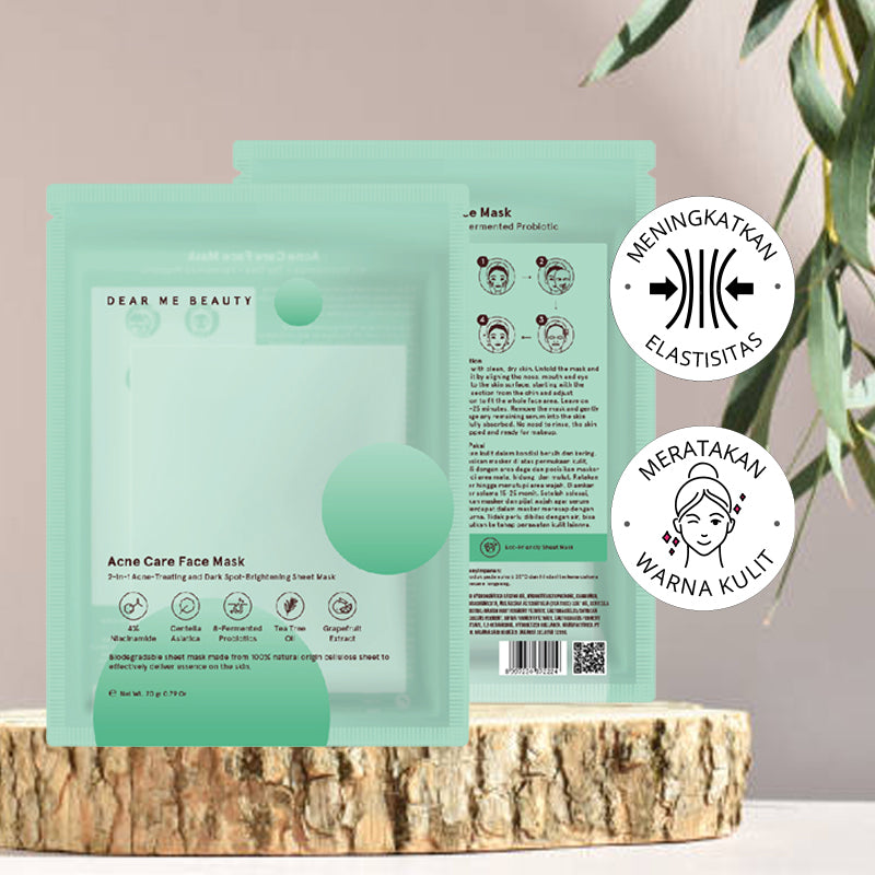 Dear Me Beauty Acne Care Face Mask 4% Niacinamide + Probiotic + Centella Asiatica + Grapefruit Extract | 12 pcs