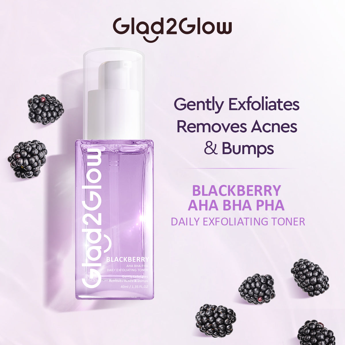 Glad2Glow Blackberry Aha Bha Pha Daily Exfoliating Toner | 17 ml