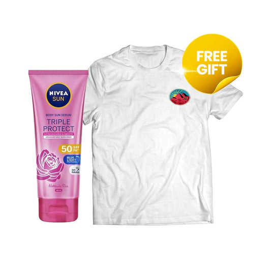 COMBO 1+1 NIVEA Triple Protect Body Serum Extra Radiance & Smooth SPF 50 | 180 ml FREE Tshirt Ayang Cempaka