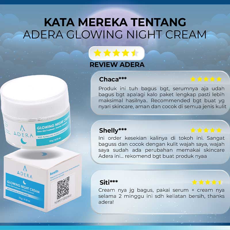 Adera Paket Glowing (Cream, Facial Wash, Toner) | 250gr