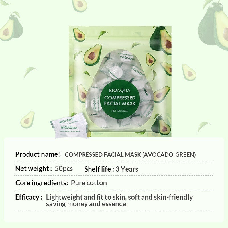 BIOAQUA Compressed Facial Mask (avocado-green) 50pcs