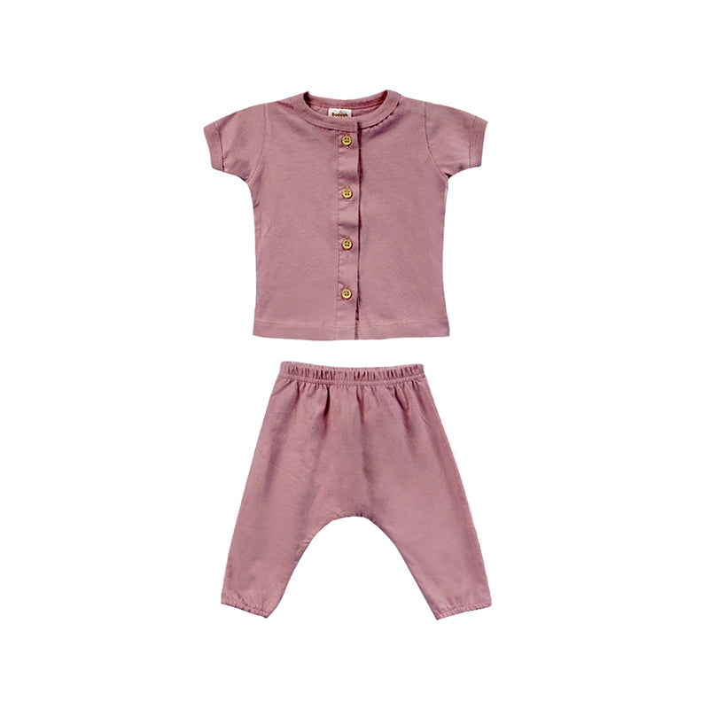 Booyah Baby & Kids Piyama Anak - Button Set Old Rose (6-12 Month)