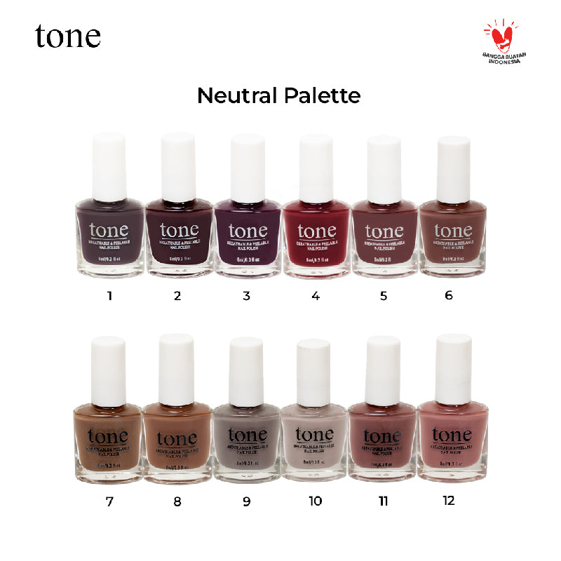 TONE Breathable and Peelable Nail Polish Neutral Palette Series (1-24) 1 box