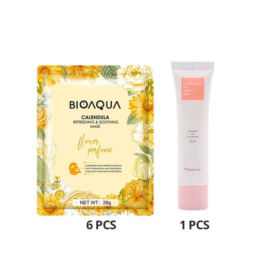 COMBO 6+1 BIOAQUA Calendula Refreshing & Soothing Mask 28g Free Bellflower