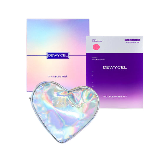 [Combo] Dewycel Trouble Pair Mask + Dewycel Private Care Mask (5pcs) + [Free] Heart Pouch