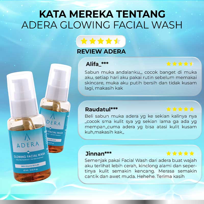 Adera Paket Glowing (Cream, Facial Wash, Toner) | 250gr