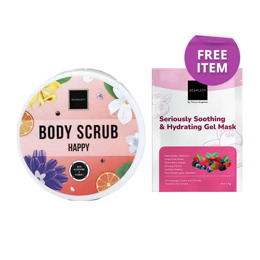 [Combo] Scarlett Whitening Body Scrub Happy + Free [Combo]  Scarlett Soothing & Hydrating Mask (Sachet)