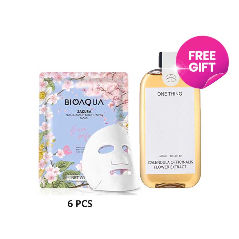 COMBO 6+1 BIOAQUA Sakura Niacinamide Brightening Mask 28g FREE ONE THING