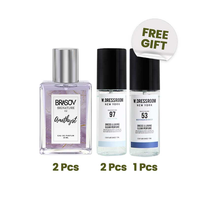 COMBO 4+1 Brasov (EDP) - Signature Amethyst 02 & WDressroom Perfume No. 97 April Cotton - 70 ml FREE Tester W Dressroom