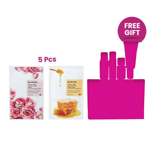 [Combo 10+1] Mizon Joyful Time Essence Mask-Rose 5pcs + Mizon Joyful Time Essence Mask-Royal Jelly 5pcs free mystery box