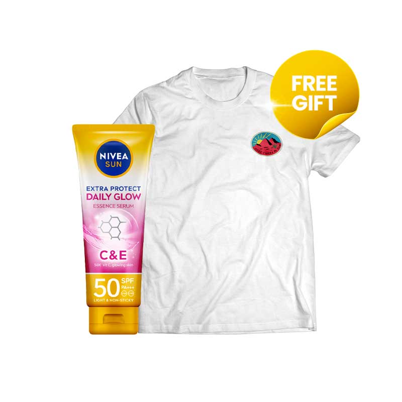 COMBO 1+1 NIVEA SUN Extra Protect Daily Glow Essence Serum SPF50 | 180ml FREE Tshirt Ayang Cempaka