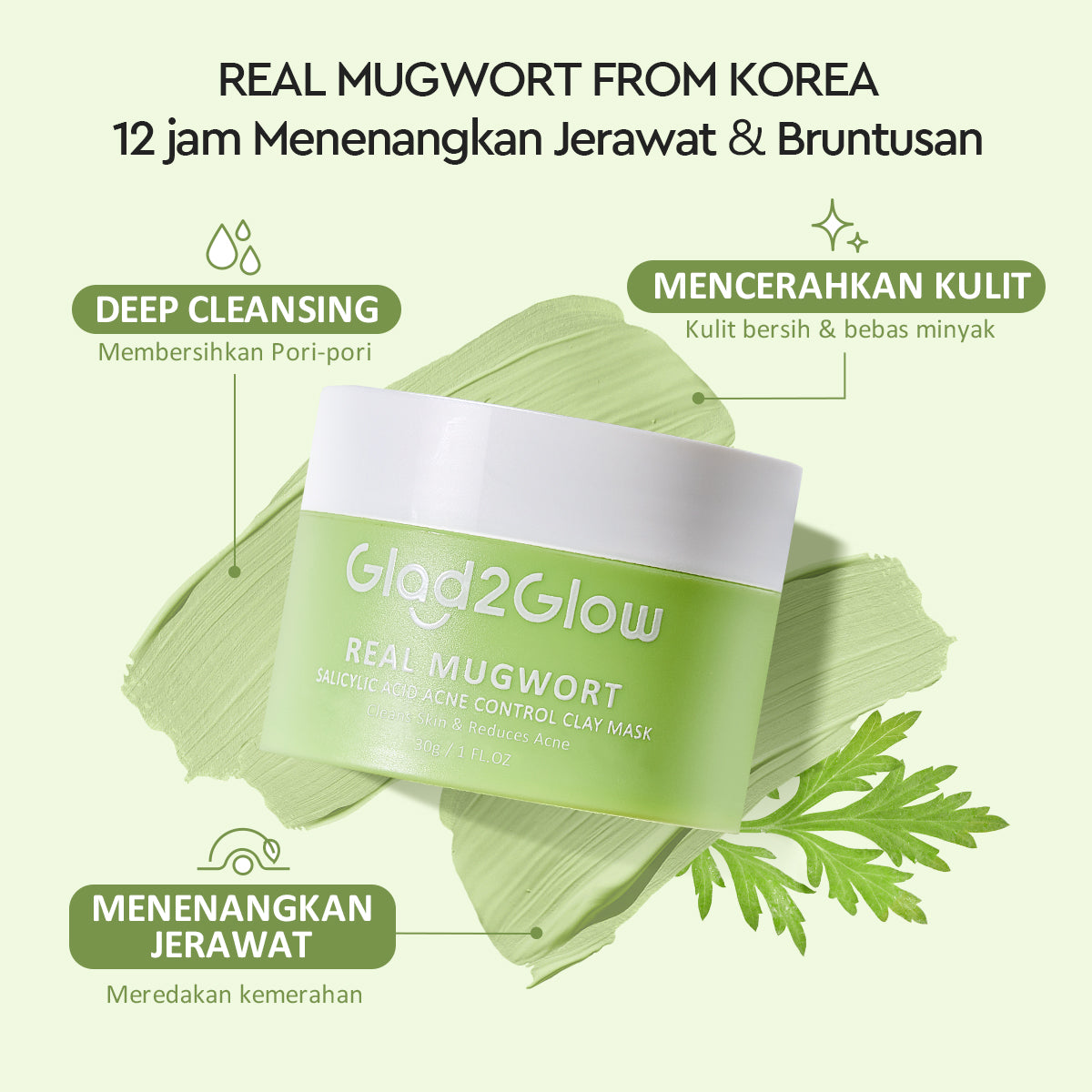 Glad2Glow Real Mugwort Salicylic Acid Acne Control Clay Mask | 30 g