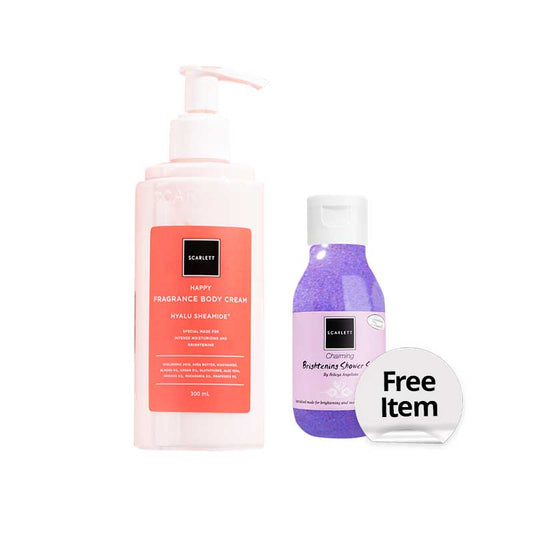 [Combo] Scarlett Whitening Fragrance Body Cream Happy | 300 ml + Free Shower Scrub Charming 30 ml