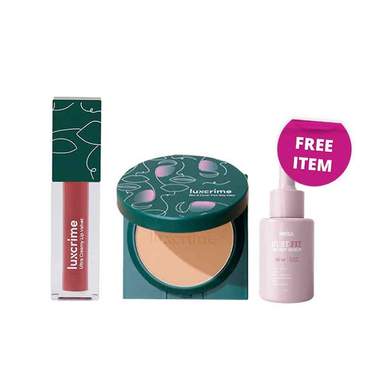 [Paket 3] LUXCRIME Two Way Cake + lip Velvet Pink Lemonade Free Prisa Bust Fit Serum