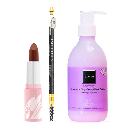 [Combo] Scarlett Fragrance Brightening Body Lotion Charming (300 ml) + [Free] Pinkberry Lip Moist Rising Star + [Free] Implora Eye Pencil