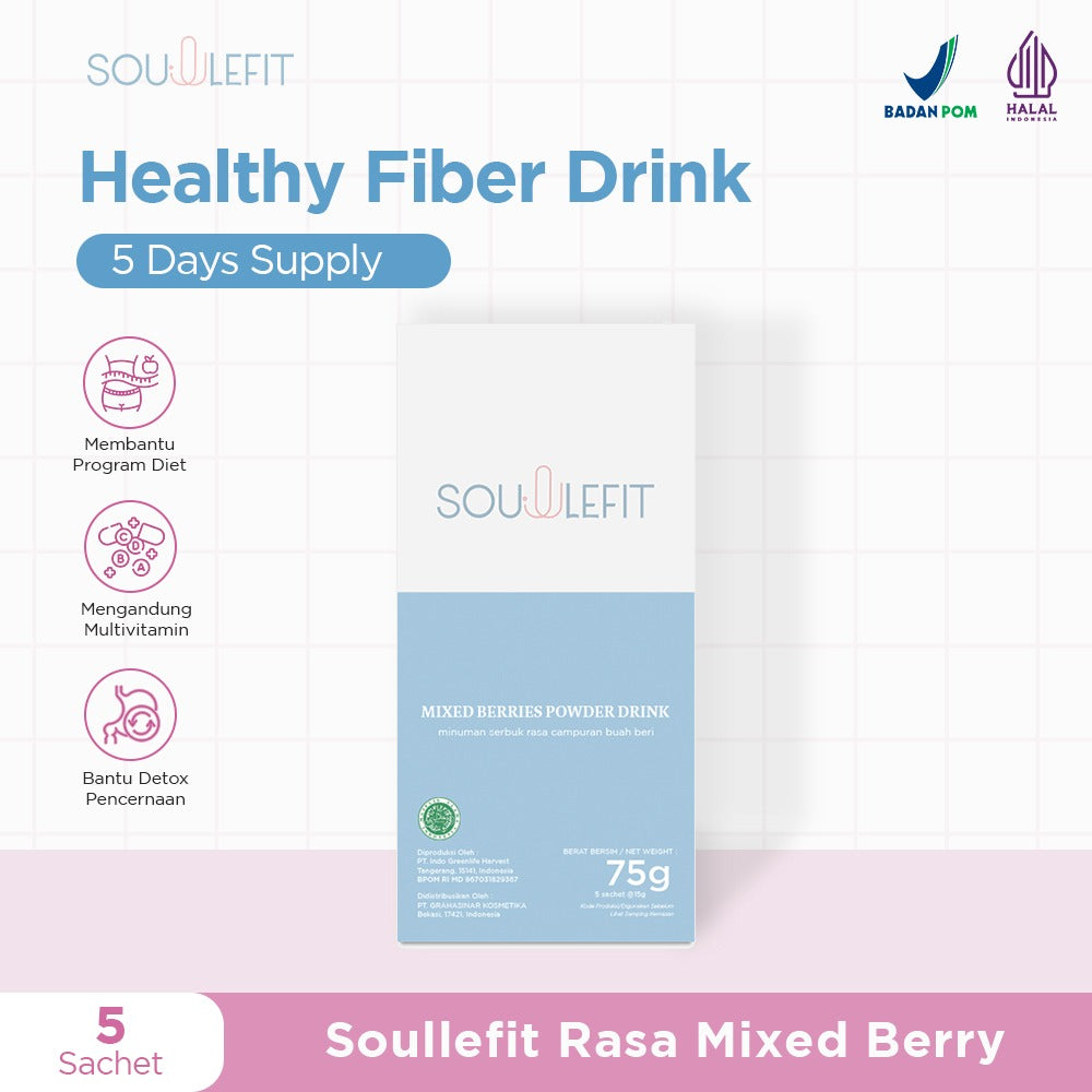 Soullefit Fiber Drink Travel Pack | Fiber & Probiotics Drink | 1 Box Isi 5 Sachet 75gr