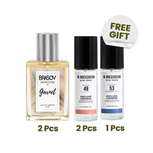 COMBO 4+1 Brasov EDP - Signature Garnet 01 & W.DRESSROOM No. 49 Peach Blossom (30ml) FREE Tester W Dressroom