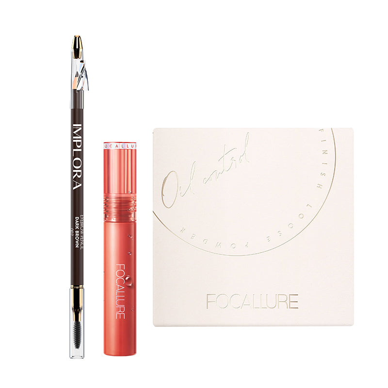 [Combo] Focallure Poreless Matte Loose Powder FA201 #02 + Glossy Tint FA208 203 + [Free] Implora Eye Pencil